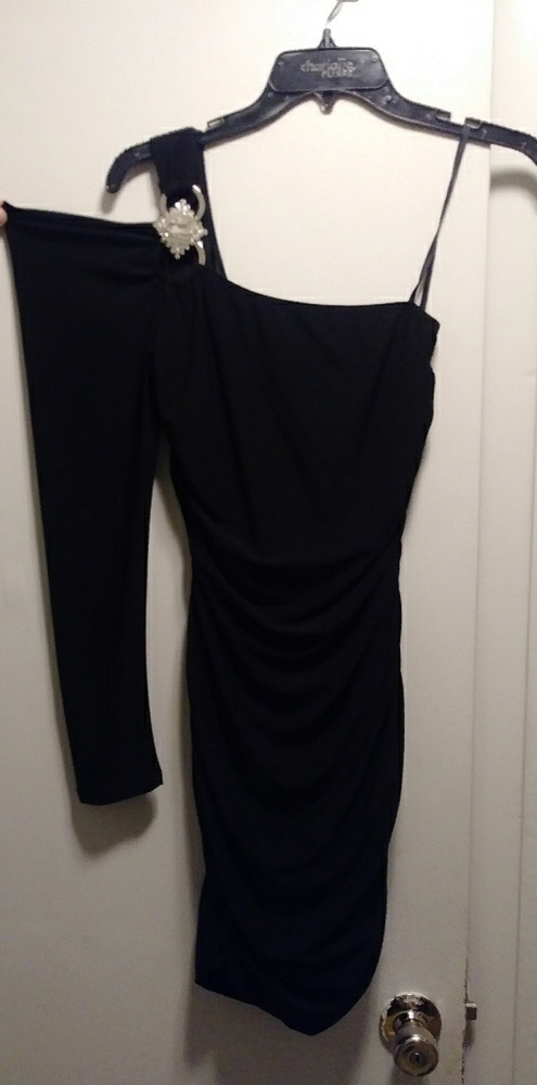 Black formal club dress one sleeve medium